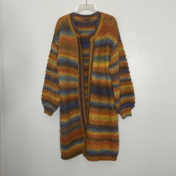 New Vince Camuto Space Dyed Stripe Open Front Cardigan Sweater Wild Rose Large - Picture 3 of 7